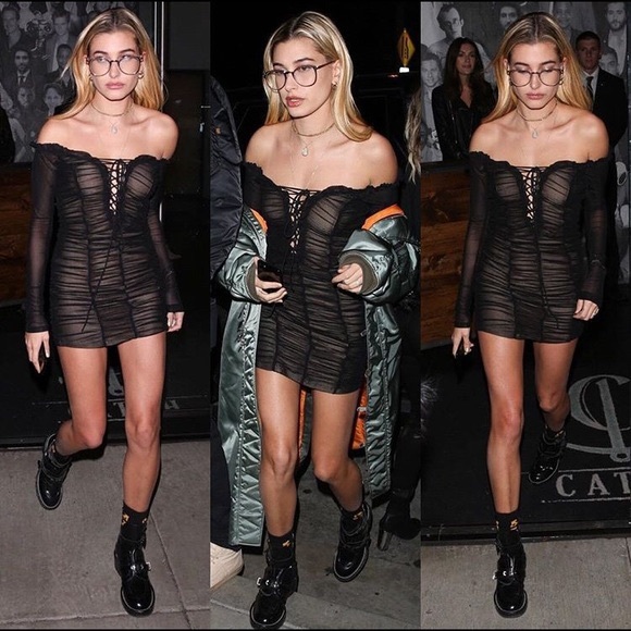 Majorelle darling mini dress small black ruched mesh off shoulder long sleeve - Picture 3 of 10